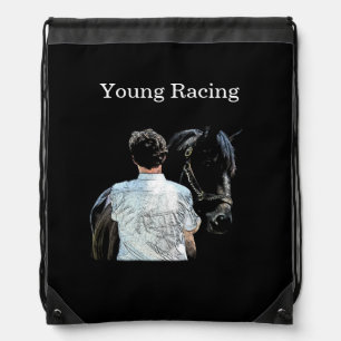 Man Holding Horse Dark Drawstring Backpack