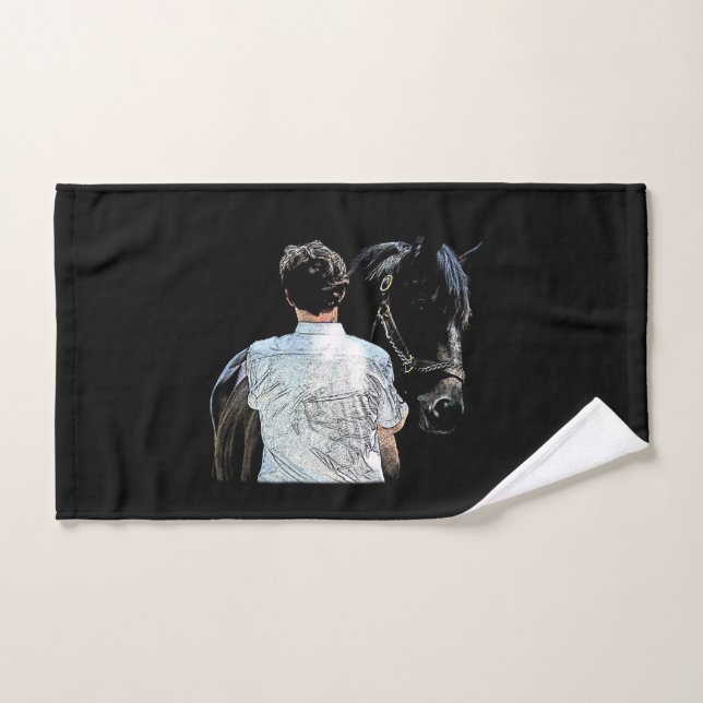 Man Holding Horse Dark Hand Towel (Hand Towel)