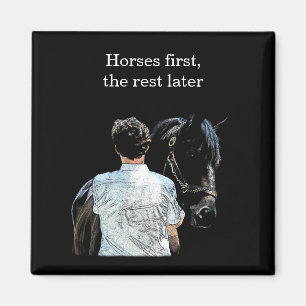 Man Holding Horse Dark Magnet