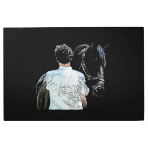 Man Holding Horse Dark Metal Wall Art