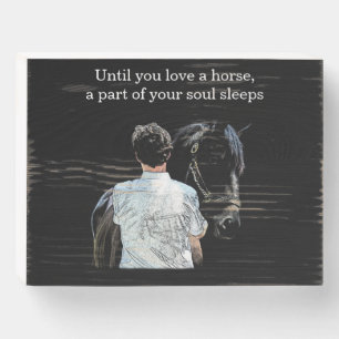 Man Holding Horse Dark Wood Box Sign