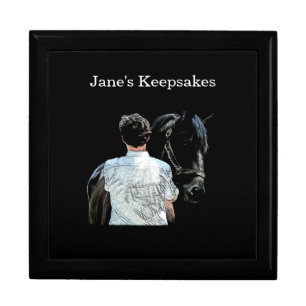 Man Holding Horse Dark Wood Keepsake Box