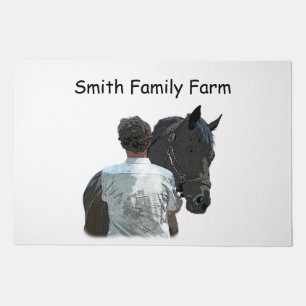 Man Holding Horse Light Door Mat