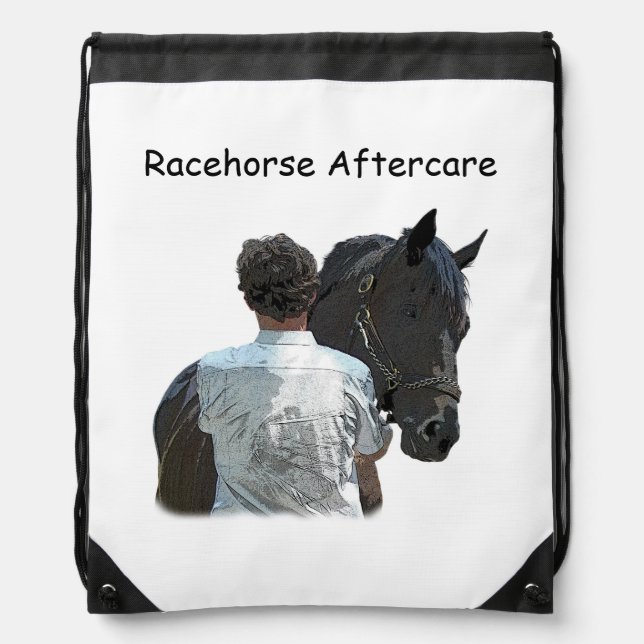 Man Holding Horse Light Drawstring Backpack (Front)