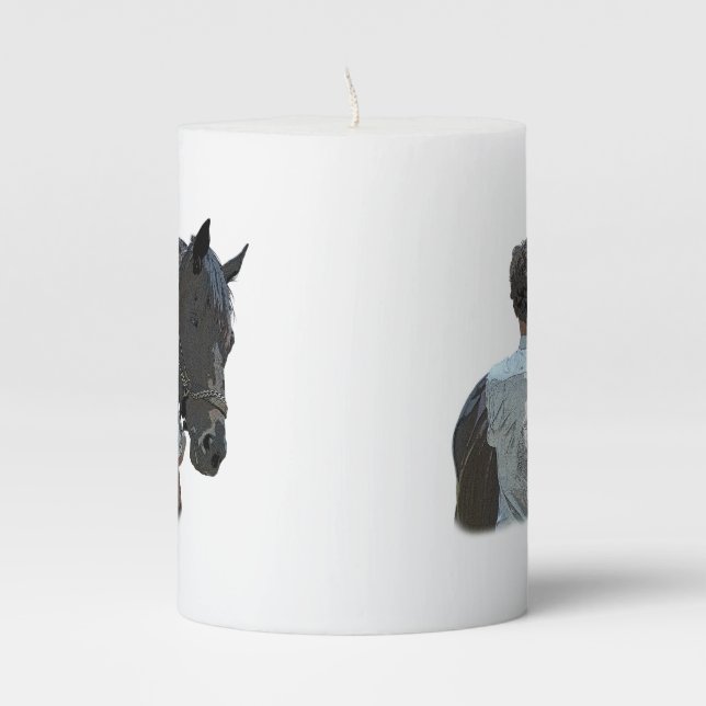 Man Holding Horse Light Pillar Candle (Front)