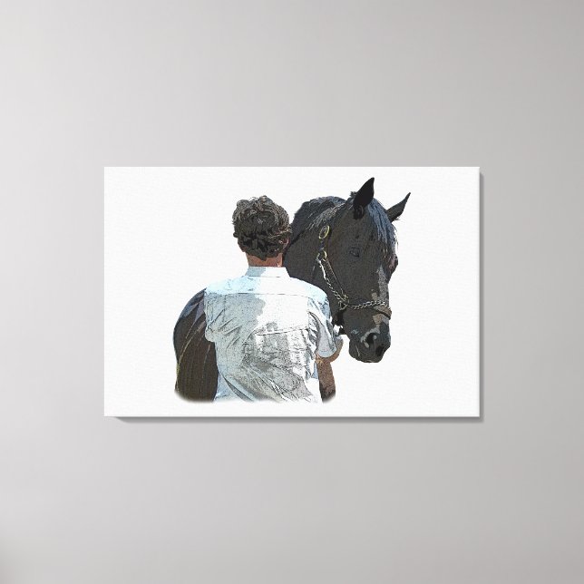 Man Holding Horse Light Stretched Canvas Print (Front)