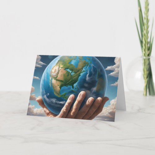 Man Holding Planet Earth For Earth Day Card
