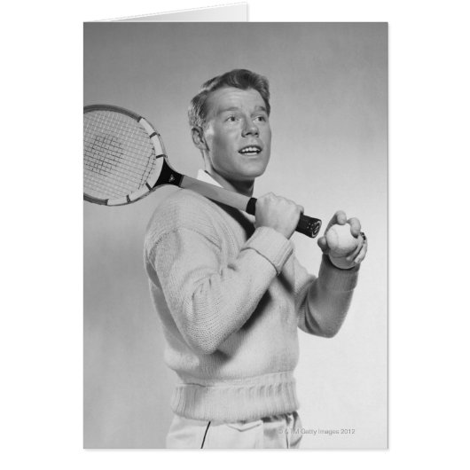 Man Holding Tennis Racket Cards (Front)