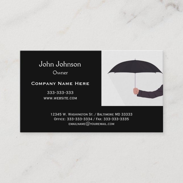 Man Holding Umbrella Black White Professional Business Card (Front)