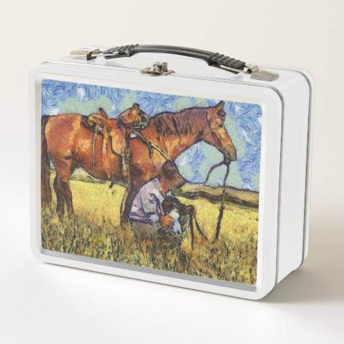 Man horse and dog metal lunch box