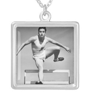 Man Hurdling Silver Plated Necklace