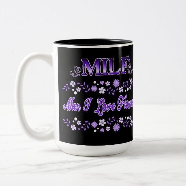Man I Love Flowers Purple Text Two-Tone Coffee Mug (Left)