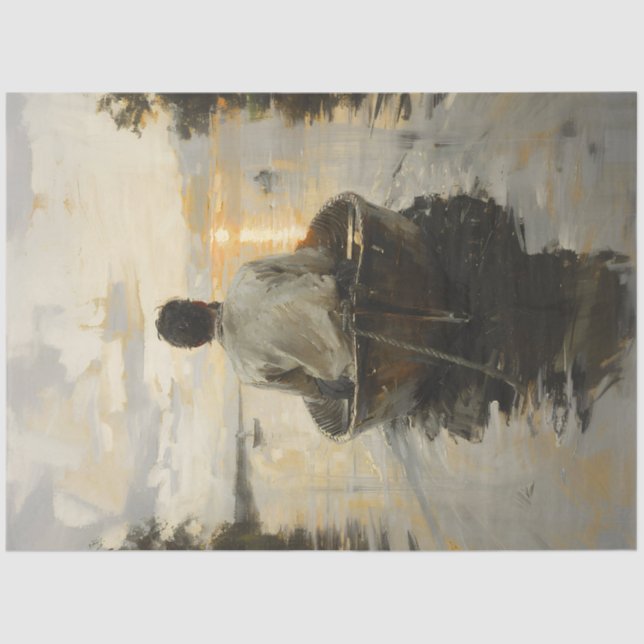 Man in a Boat at Sunset Painting Decoupage Tissue Paper (Front)