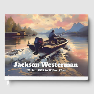 Man in a Fishing Boat on Lake Memorial Guest Book
