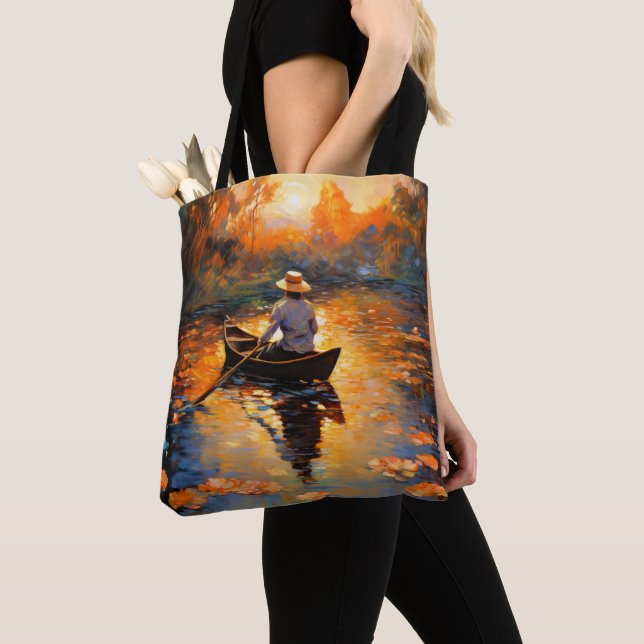 Man in Boat Impressionism Tote Bag (Close Up)