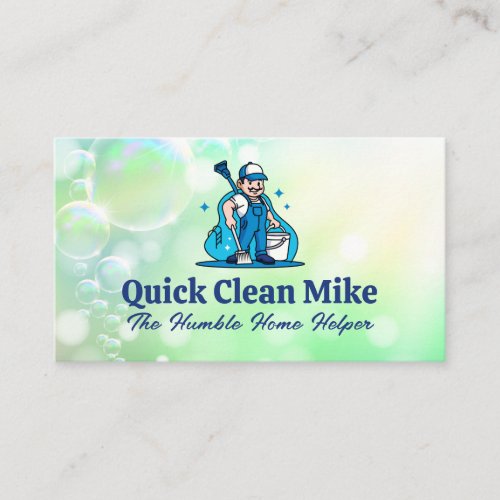 Man in Overalls with Cleaning Supplies  Business Card