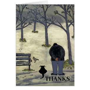 Man in Park, Cat and Bird, Thanks Cards