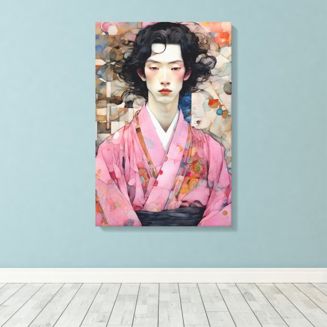 Man in Pink Kimono Canvas Print (Insitu(Wood Floor))