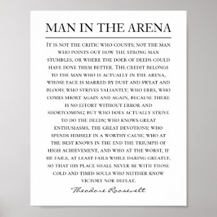 Man in the Arena Speech Theodore Roosevelt Quote Poster