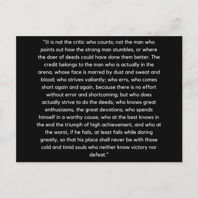 Man In The Arena Theodore Roosevelt Postcard (Front)