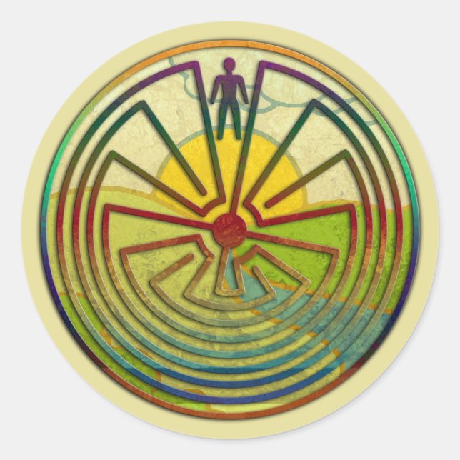 MAN IN THE MAZE landscape + your background Classic Round Sticker (Front)