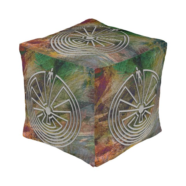 MAN IN THE MAZE silver + your background Pouf (Angled Front)