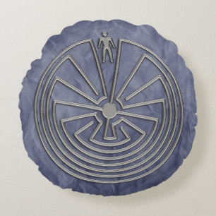 MAN IN THE MAZE silver + your background Round Pillow