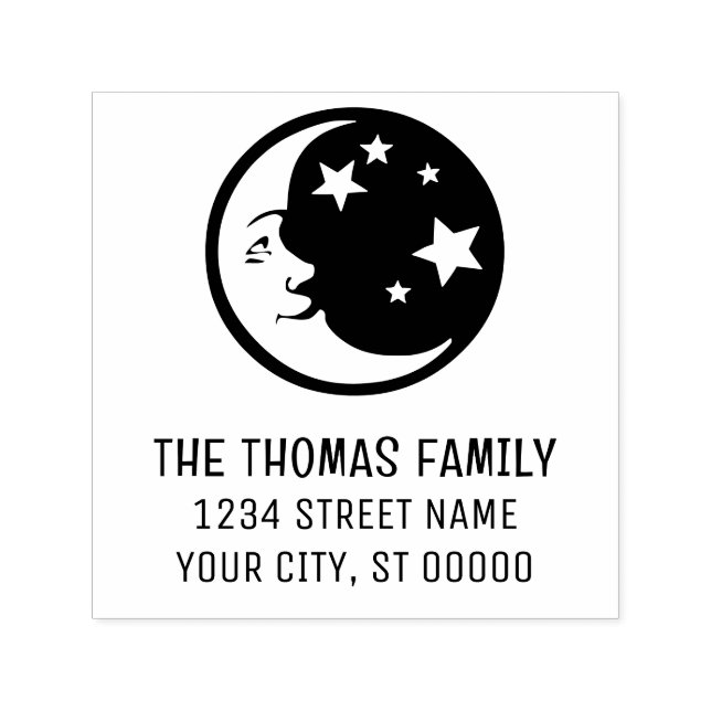Man in the Moon and Stars Name Address  Self-inking Stamp (Design)