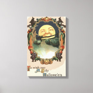 Man In The Moon Jack O Lantern Witch Canvas Print