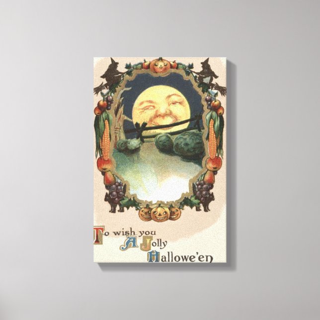 Man In The Moon Jack O Lantern Witch Canvas Print (Front)