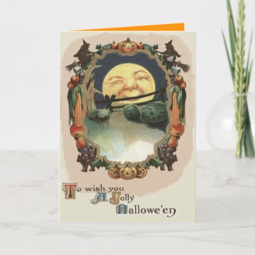 Man In The Moon Jack O Lantern Witch Card