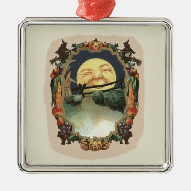 Man In The Moon Jack O Lantern Witch Metal Ornament (Front)