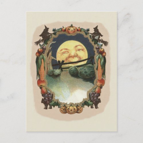 Man In The Moon Jack O Lantern Witch Postcard