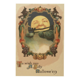 Man In The Moon Jack O Lantern Witch Wood Wall Decor