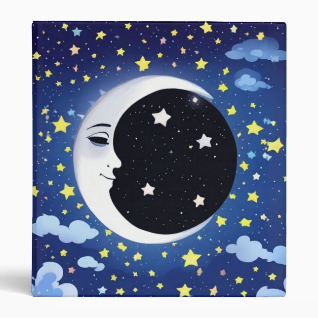 Man in the Moon on a Starry Background  3 Ring Binder (Front)