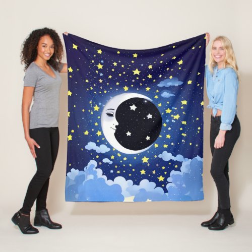 Man in the Moon on a Starry Background  Fleece Blanket