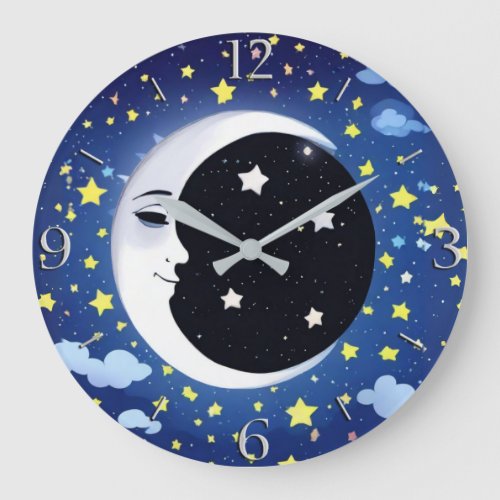 Man in the Moon on a Starry Background  Large Clock