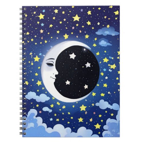 Man in the Moon on a Starry Background  Notebook