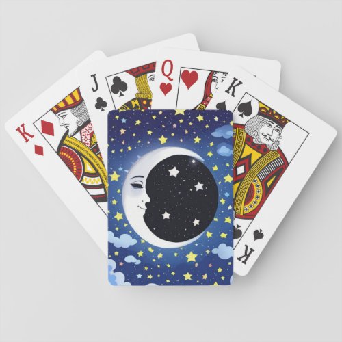 Man in the Moon on a Starry Background  Poker Cards