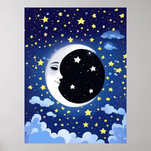 Man in the Moon on a Starry Background  Poster