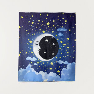Man in the Moon on a Starry Background  Tapestry