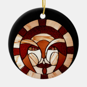 Man in the Moon Stained Glass Black Night 2 Ceramic Ornament