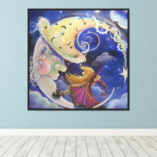 Man-in-the-Moon with friend Canvas Print (Insitu(Wood Floor))