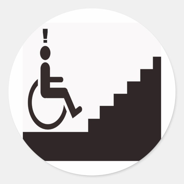 man in wheelchair in front of steps classic round sticker (Front)