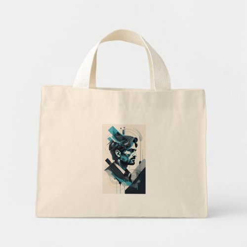 man ink drawing art mini tote bag