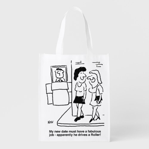 Man is Driving a Road Roller Funny Cartoon Grocery Bag