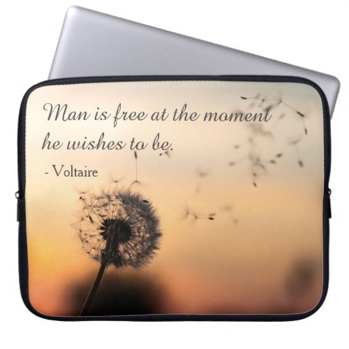 Man is Free Voltaire Quote Dandelion Laptop Sleeve