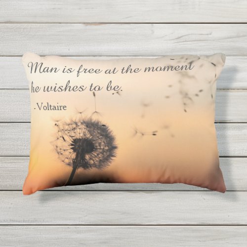 Man is Free Voltaire Quote Outdoor Pillow