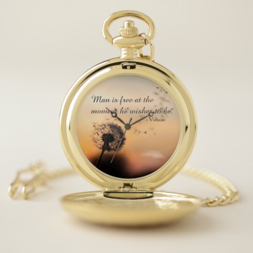 Man is Free Voltaire Quote Pocket Watch