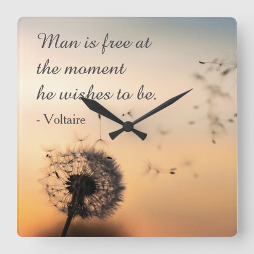 Man is Free Voltaire Quote Square Wall Clock